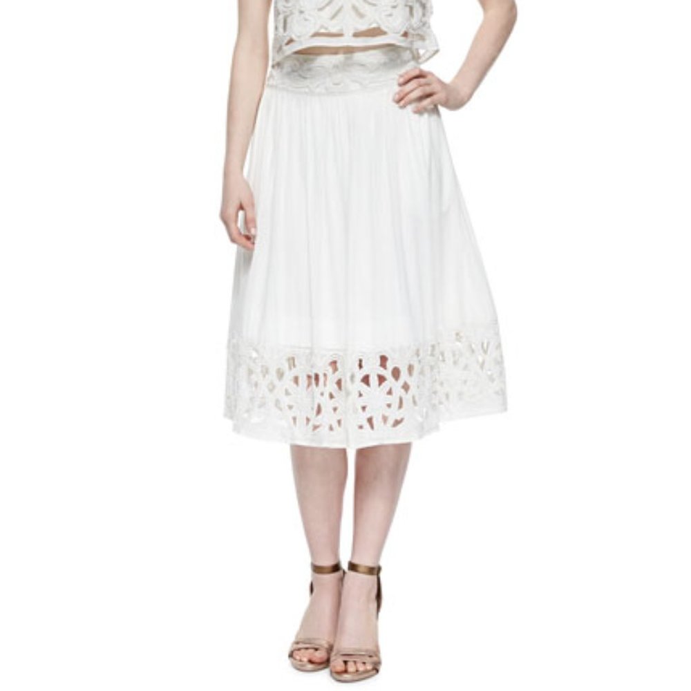 Alice + Olivia Embroidered Pearl Midi Skirt